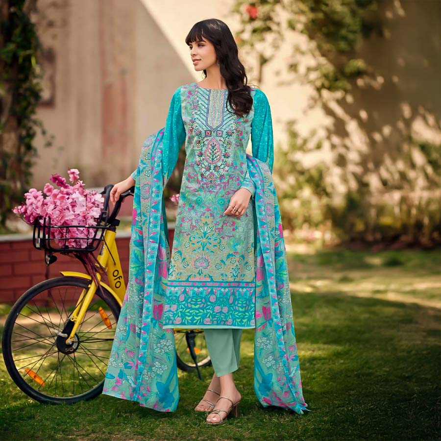 Blue Cotton Casual Wear Salwar Kameez