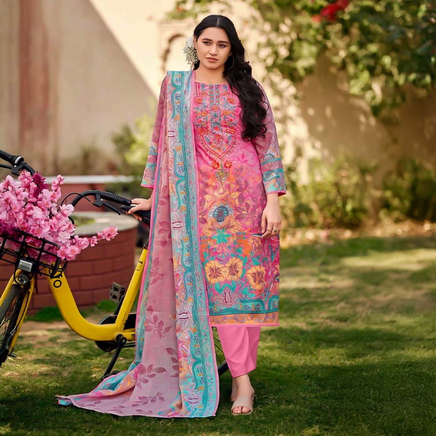 Pink  Cotton Casual Wear Salwar Kameez