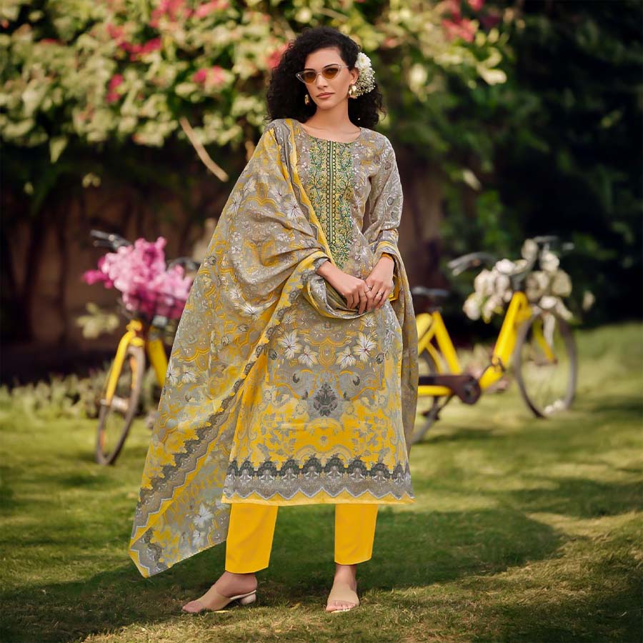 Yellow Cotton Casual Wear Salwar Kameez