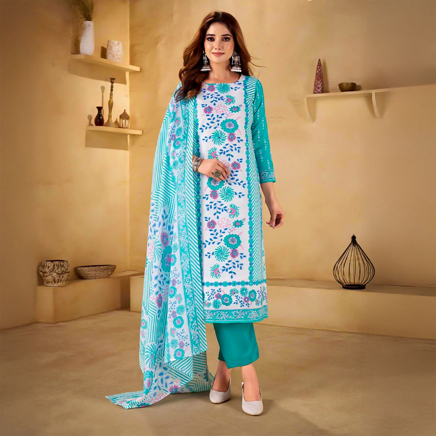 Blue Cotton Casual Wear Salwar Kameez