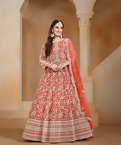 Orange NET Anarkali Suit