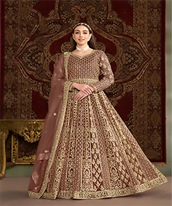 Brown Net Anarkali Suit