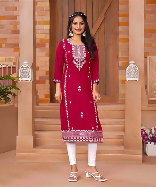 Red  Roman Silk Printed Kurti in charlotte