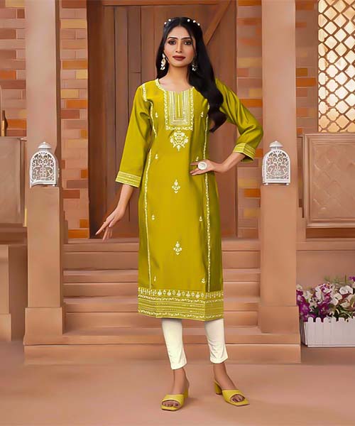 Green  Roman Silk Printed Kurti in charlotte