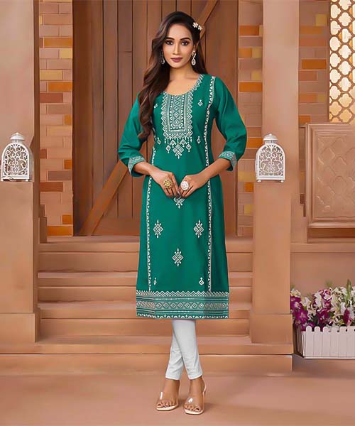 Green  Roman Silk Printed Kurti in charlotte