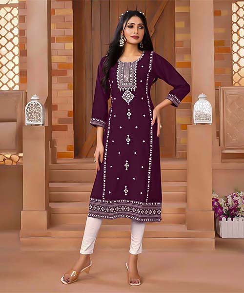 Violet Roman Silk Printed Kurti in charlotte