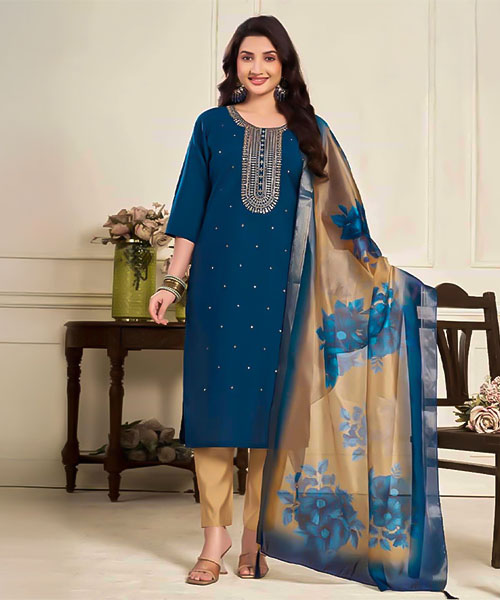 Blue  Roman Silk  Casual Wear Salwar Kameez