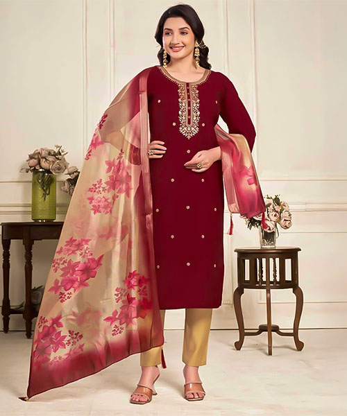 Brown  Roman Silk  Casual Wear Salwar Kameez