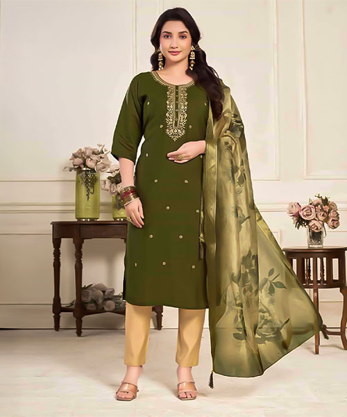 Green  Roman Silk  Casual Wear Salwar Kameez