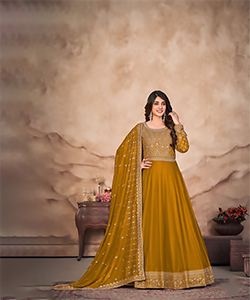 Yellow ART SILK Anarkali Suit