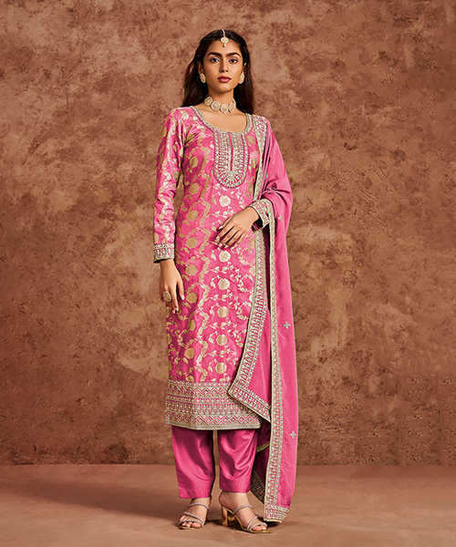 Deep Pink Silk Casual Wear Salwaar Kameez