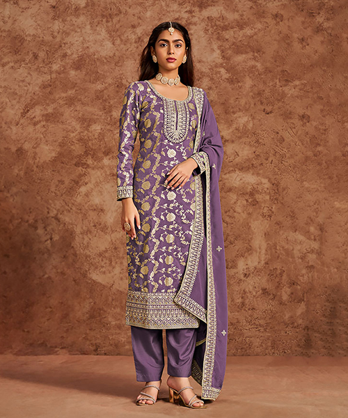 Purple Silk Casual Wear Salwaar Kameez