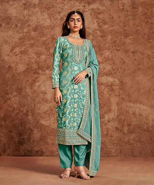 Sky Blue Silk Casual Wear Salwaar Kameez