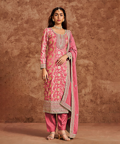 Light Pink Silk Casual Wear Salwaar Kameez