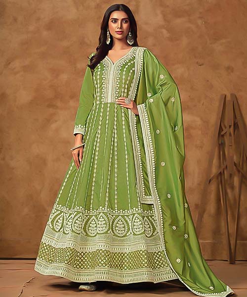 Green Dola Silk Designer Gown in omaha