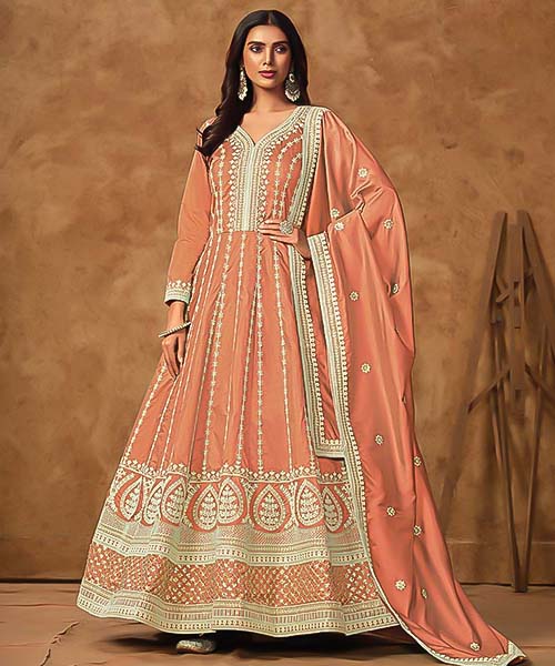 Orange Dola Silk Designer Gown in omaha