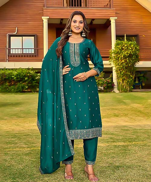 Green Vichitra Silk Casual Wear Kurti