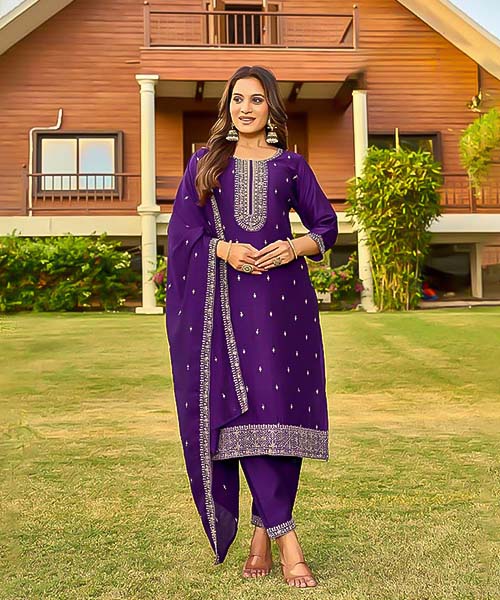 Purple Vichitra Silk Casual Wear Kurti