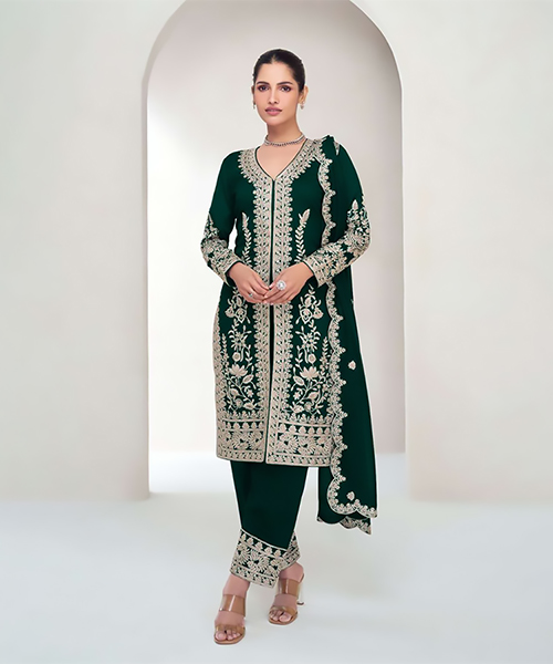 Green Silk Designer Suit