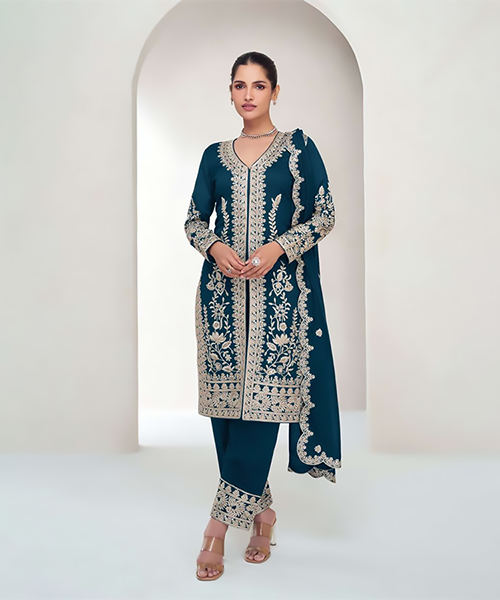 Blue Silk Designer Suit