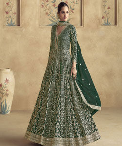 Georgette gown with a soft drape and elegant design perfect for special occasions.