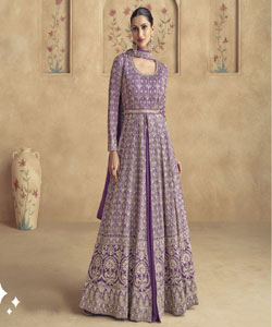 Georgette gown with a soft drape and elegant design perfect for special occasions.