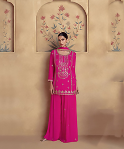 Pink Chinon silk Partywear Suit