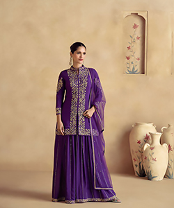 Purple Chinon silk Partywear Suit