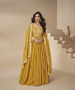 Yellow CHINON SILK Anarkali Suit