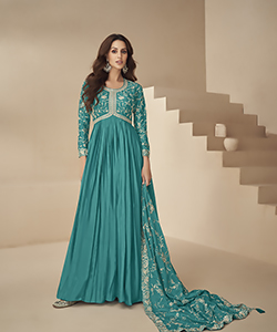 Blue CHINON SILK Anarkali Suit