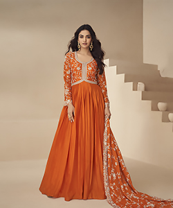 Orange CHINON SILK Anarkali Suit