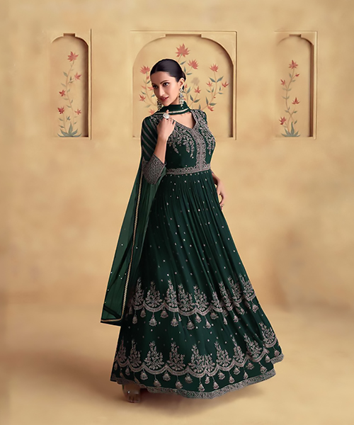 Green Real georgette Anarkali Suit