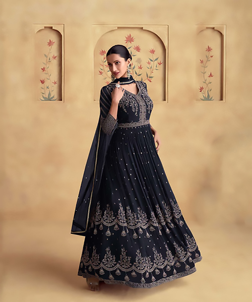 Black Real georgette Anarkali Suit