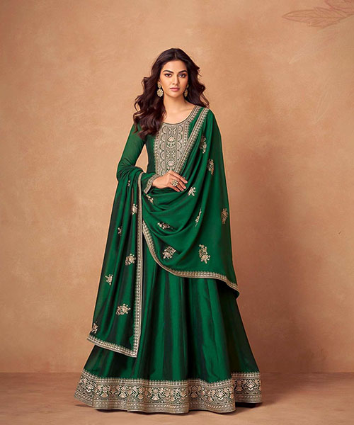 Green  Premium Silk Designer Salwar Kameez