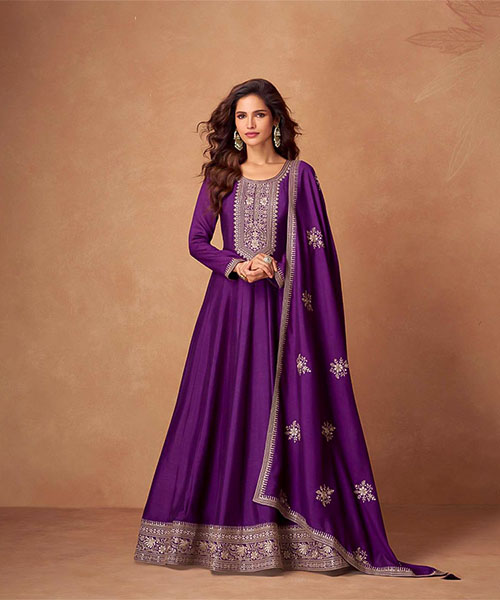 Purple Premium Silk Designer Salwar Kameez