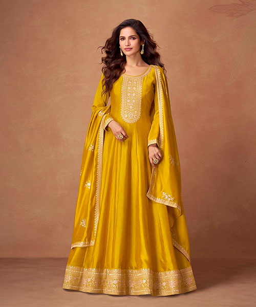 Yellow Premium Silk Designer Salwar Kameez