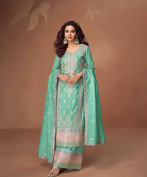 Sky Blue Organza Simer Silk Designer Salwar Kameez