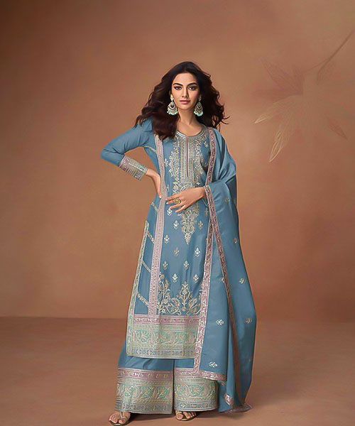 Blue Organza Simer Silk Designer Salwar Kameez