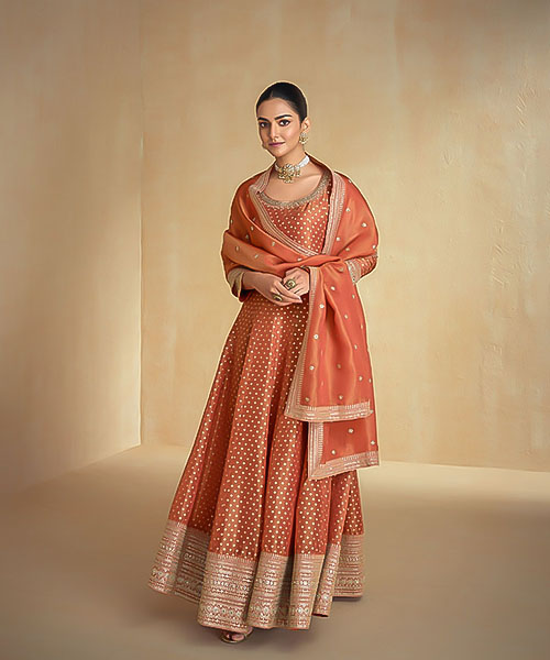 Orange Organza Designer Salwar Kameez