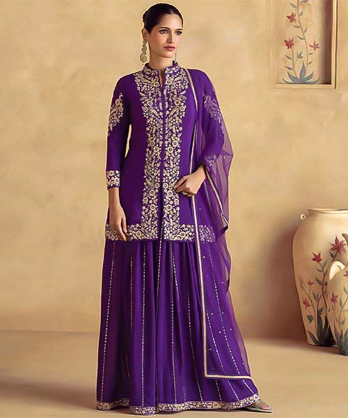 Violet Chinon Silk Party Wear Salwar Kameez in newport