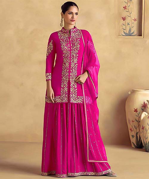 Magenta Chinon Silk Party Wear Salwar Kameez in newport