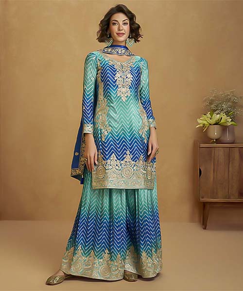 Blue  Chinon Silk Party Wear Salwar Kameez in delhi