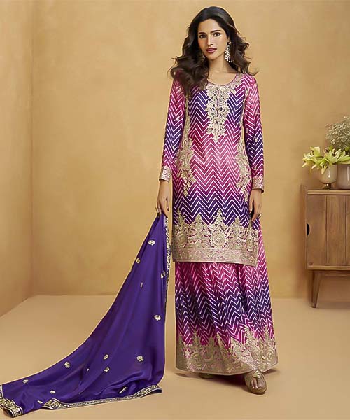 Purple Chinon Silk Party Wear Salwar Kameez in delhi