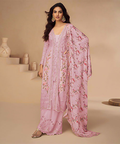 Pink  Chinon Silk Designer Salwar Kameez