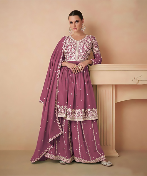 Pink Chinon silk Partywear Suit