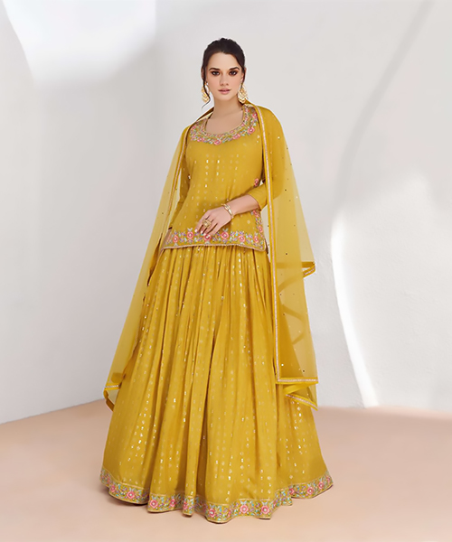 Yellow Georgette Partywear Lehenga