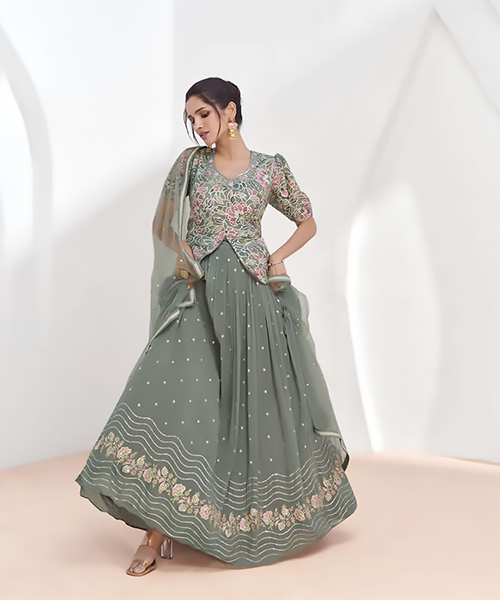 Grey Georgette Partywear Lehenga