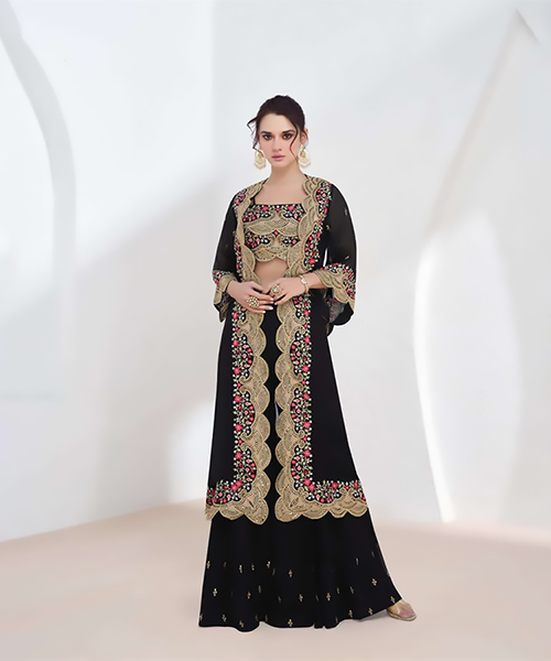 Black Georgette Partywear Lehenga