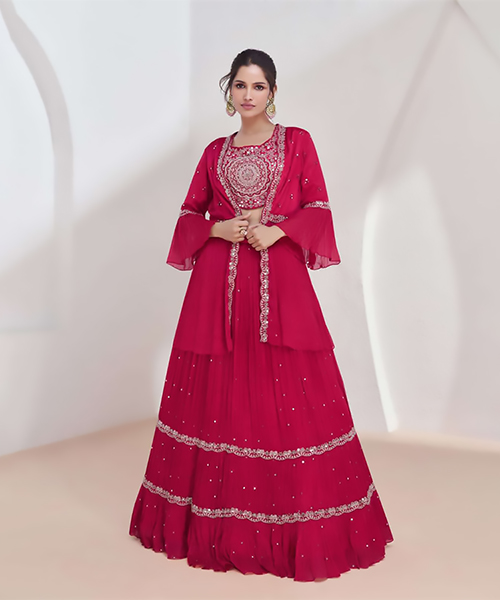 Pink Georgette Partywear Lehenga