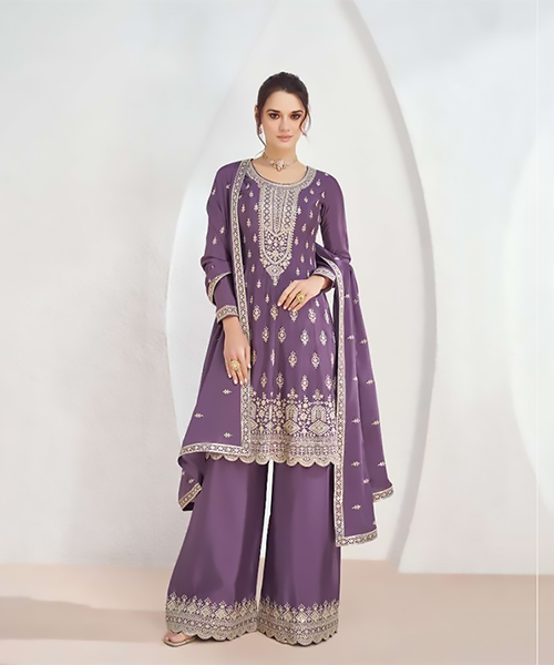 Purple Chinon Designer Suit